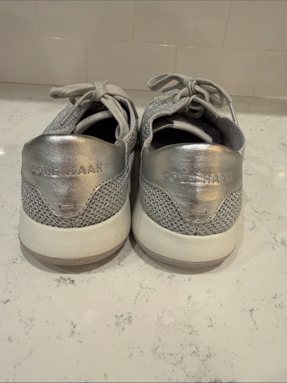 Cole Haan Grand Pro Metallic Silver Knit Lace-Up Women's Sneakers size 8.5 - Picture 5 of 9